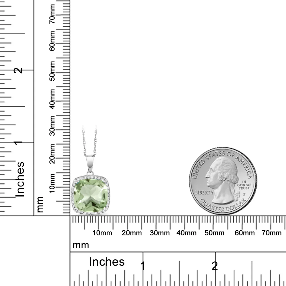 GemStoneKing 6 74 Ct подушка натуральный зеленый прасиолит белый бриллиант кулон