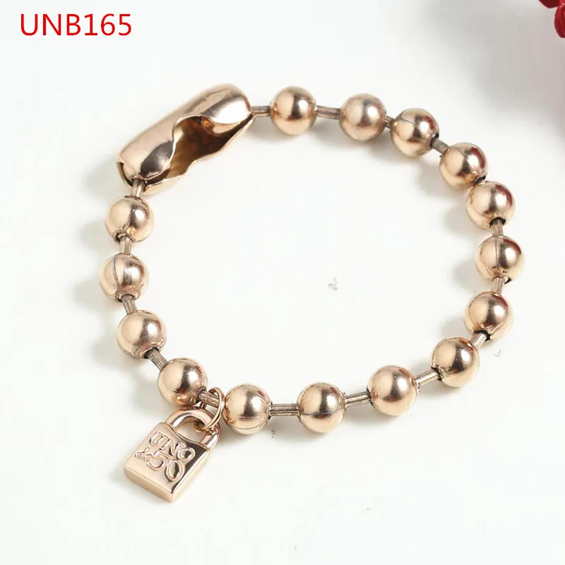 

Hot Fashion Silver Color Rose Gold Stainless Steel Roud Ball Bead key Uno de 50 Lock Weave Chain Women Men Bracelet Jewelry