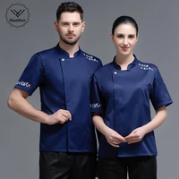 embroidery pattern 5 colors solid color short sleeved mens chef uniform tops chef jacket kitchen baking female coat overalls