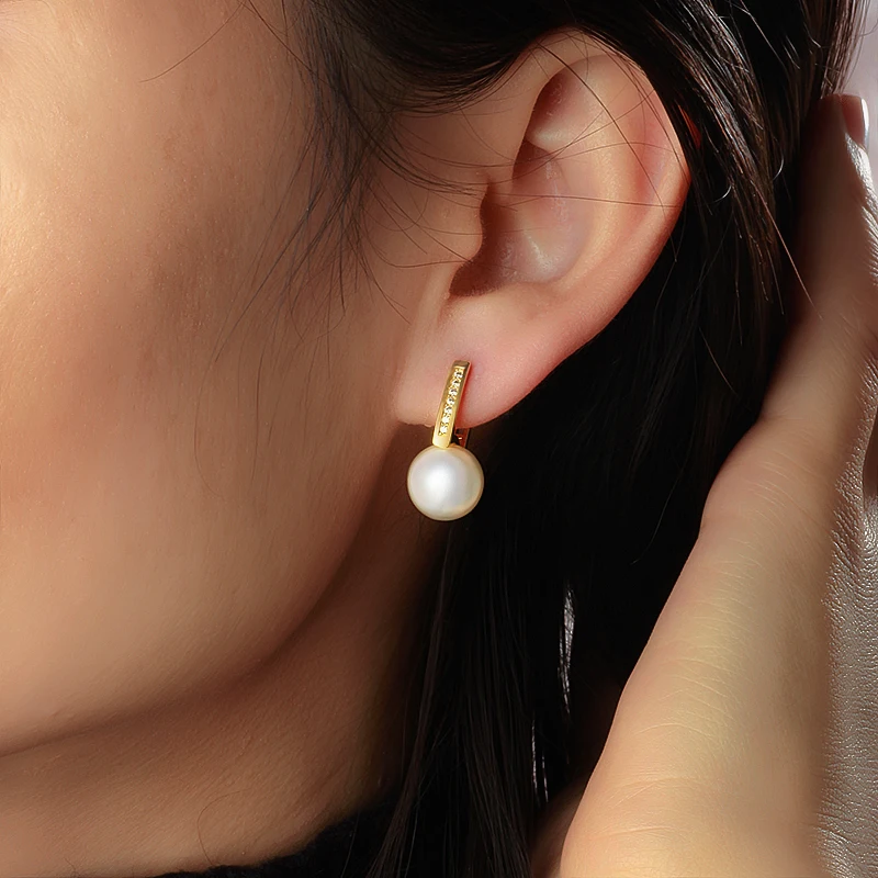 Классические позолоченные серебряные жемчужные геометрические серьги-кольца