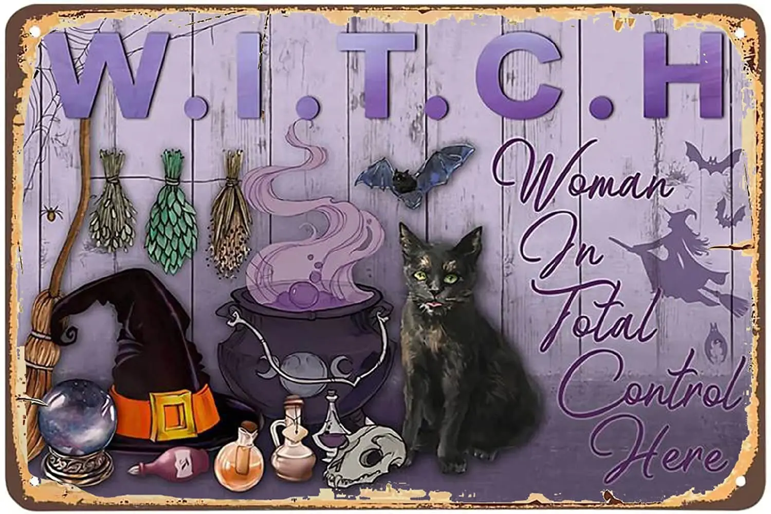 

Witchy Wall Art Outdoor Witch & Cat and She Lived Happily Ever After Retro Metal Tin Sign Vintage Aluminum Sign for Home Coffee