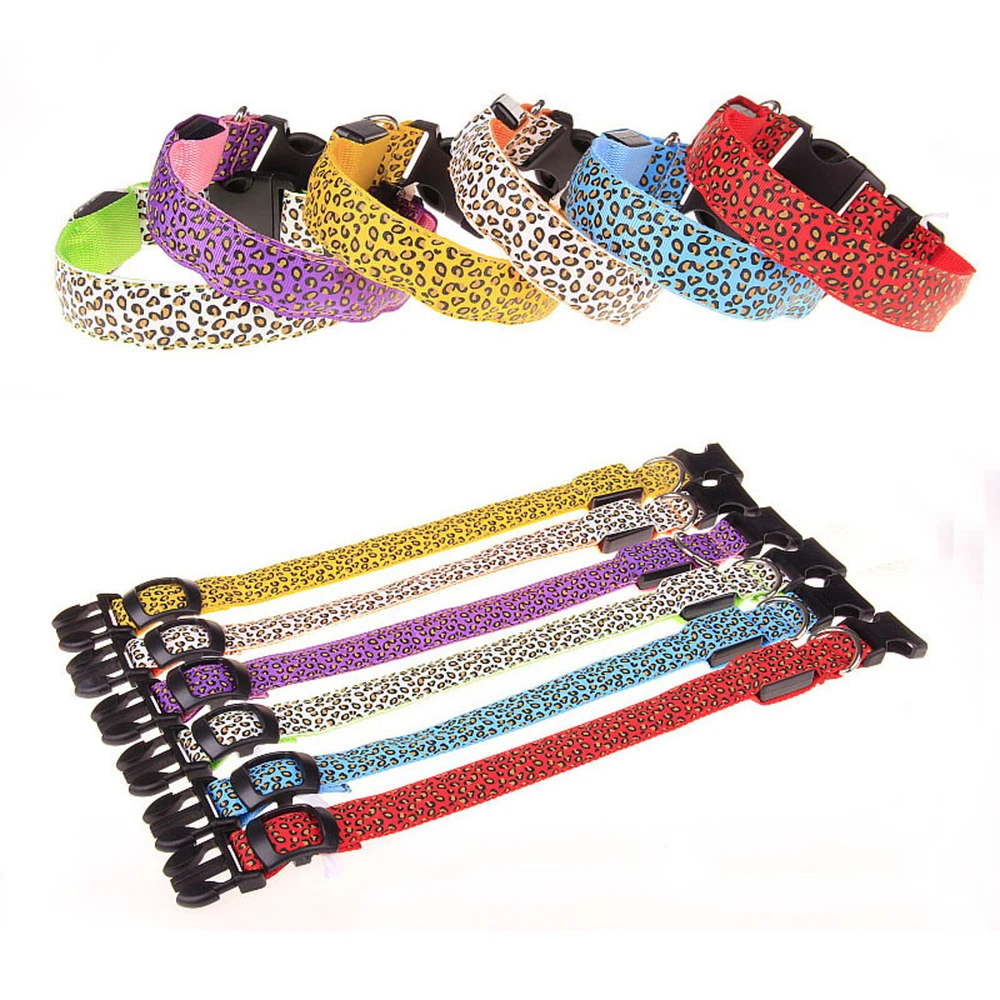 

Adjustable LED Light Glow Pet Collar Leopard Nylon Pet Dog Cat Night Safety Luminous Flashing Necklace Glowing Neck Belt Collars