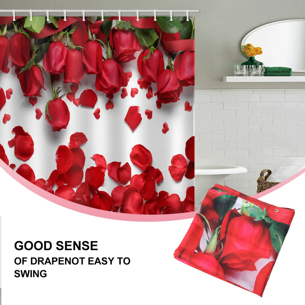 

Chic Rose Printing Bathing Curtain Charming Shower Curtain Fashion Home Bath Decor Curtain for Bathroom Hotel (180x150cm)