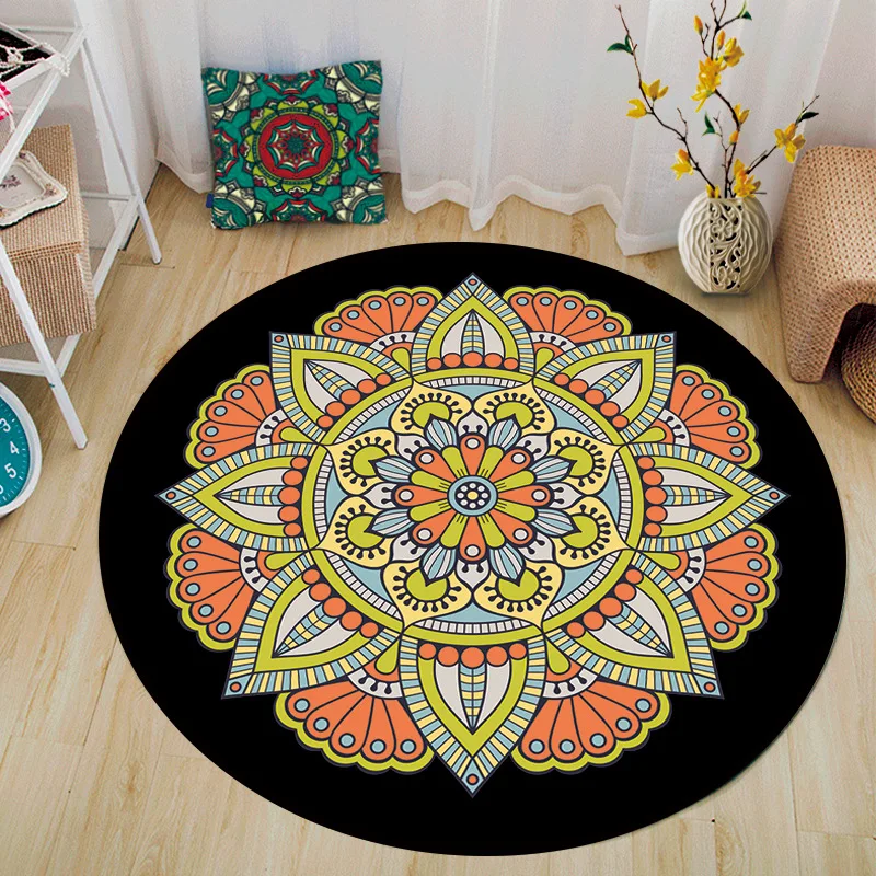 

INS Nordic Retro Ethnic Round Carpet Baby Crawling Mat Home Bedroom Bedside Computer Swivel Chair Hanging Basket Foot Cushion