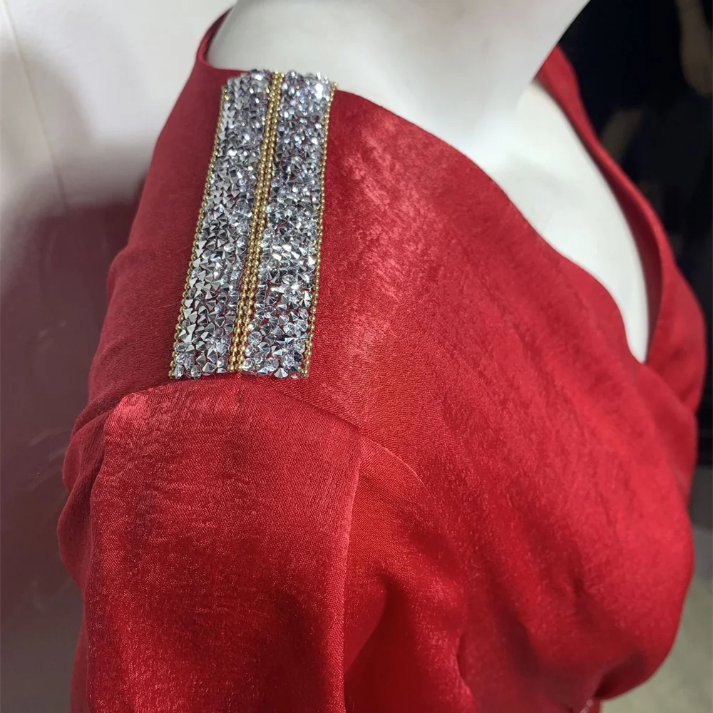 

Fashion Velvet V Neck Muslim Arabic Maxi Dress for Women Fall 2021 New Dubai Abaya Jalabiya Half Sleeve Robe with Diamond Belt