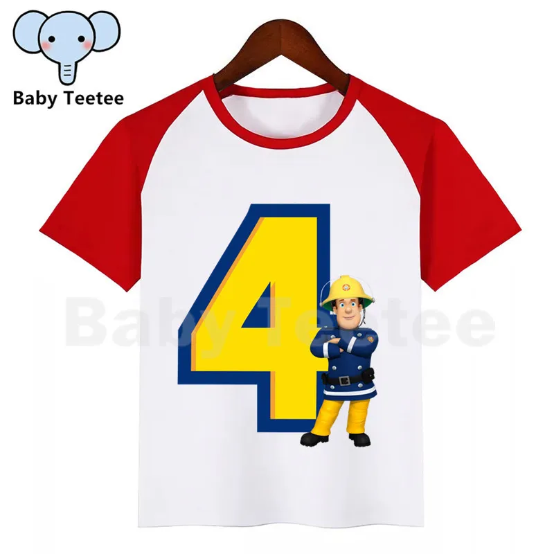Детская одежда с рисунками из мультфильма Пожарный Сэм для дня рождения Футболка