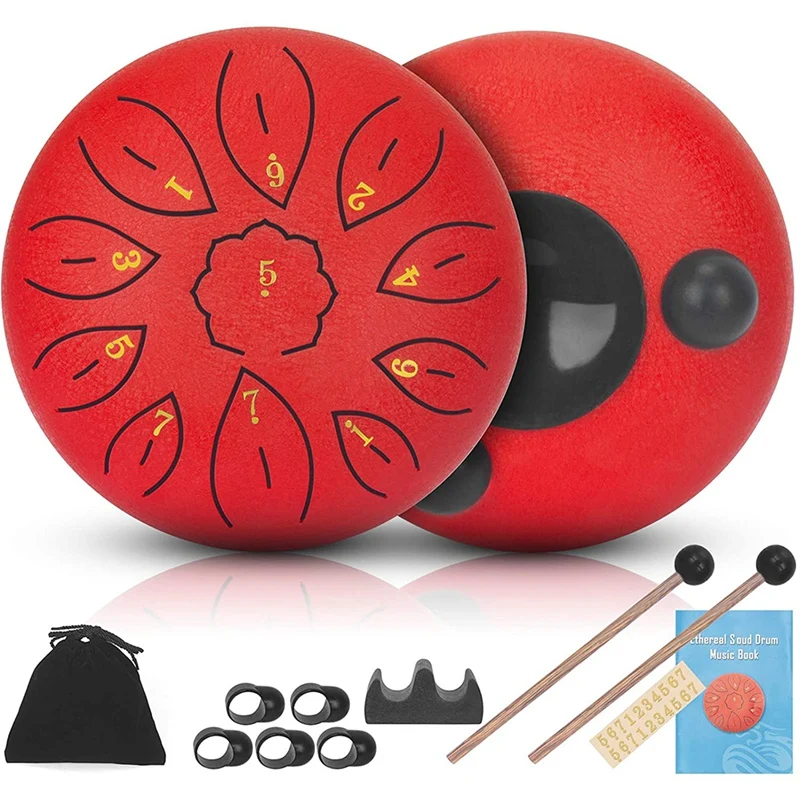 

Steel Tongue Drums 11 Notes 6 Inch Musical Drum, Metal Hand Drum Percussion Instrument with Drum Mallets