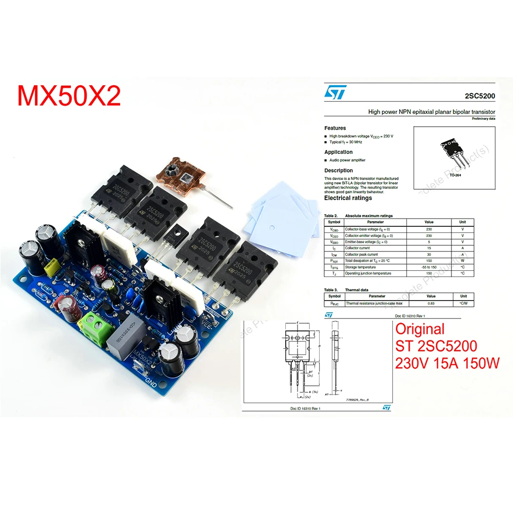 Одна пара комплектов для самостоятельной сборки MX50X2/готовая плата 200W8R ST 2SC5200