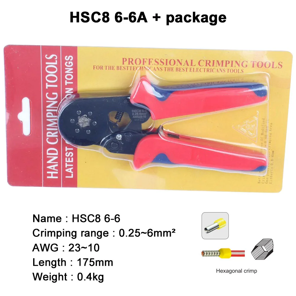 HSC8 6-6B HSC8 6-6A саморегулируемые обжимные плоскогубцы 0,25-6 мм терминалы обжимные инструменты мульти Топ бренд HSC8 6-6 23-10AWG - Цвет: 6-6A and package