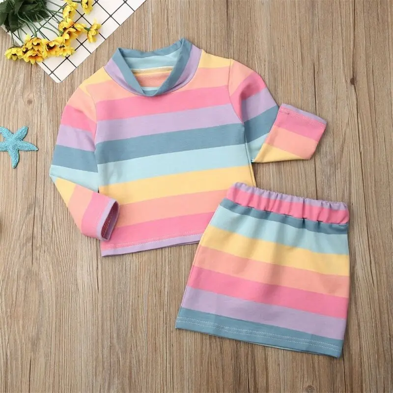 Emmababy 2 шт. модная одежда для маленьких девочек топы в полоску с длинным рукавом