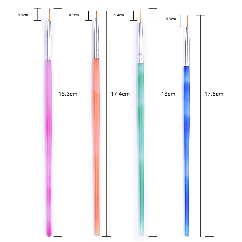 4 шт./компл. смешанный размер акриловая кисть для ногтей лайнер рисования линий