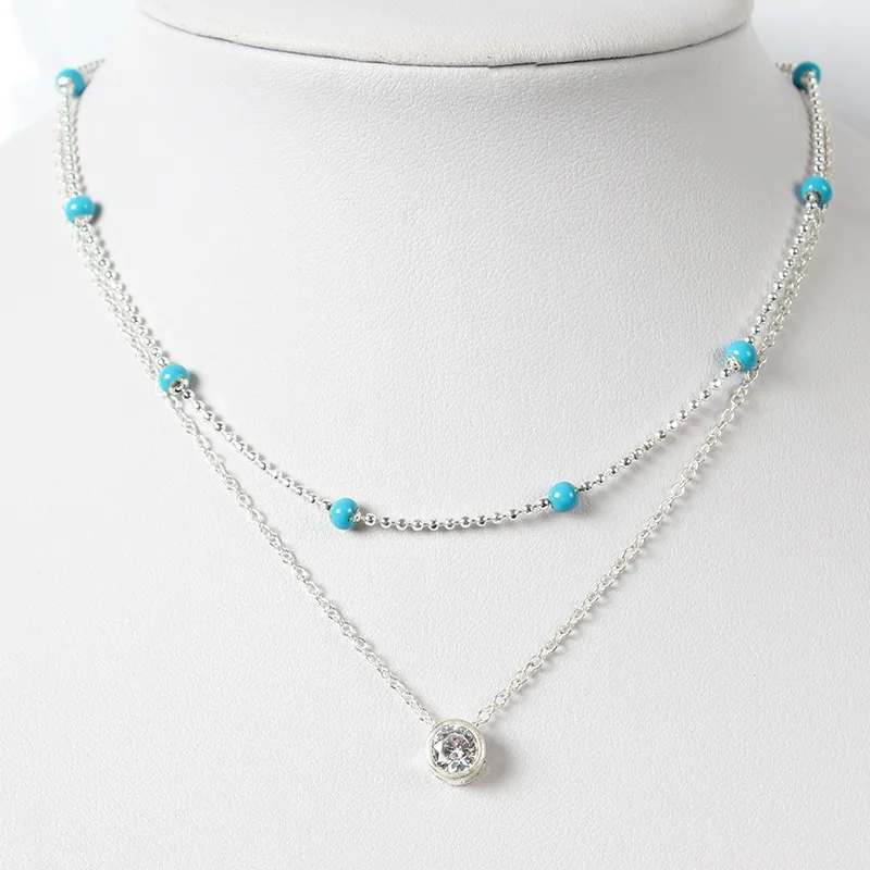 Простое Двухслойное хрустальное ожерелье до ключиц Подвеска женская модная