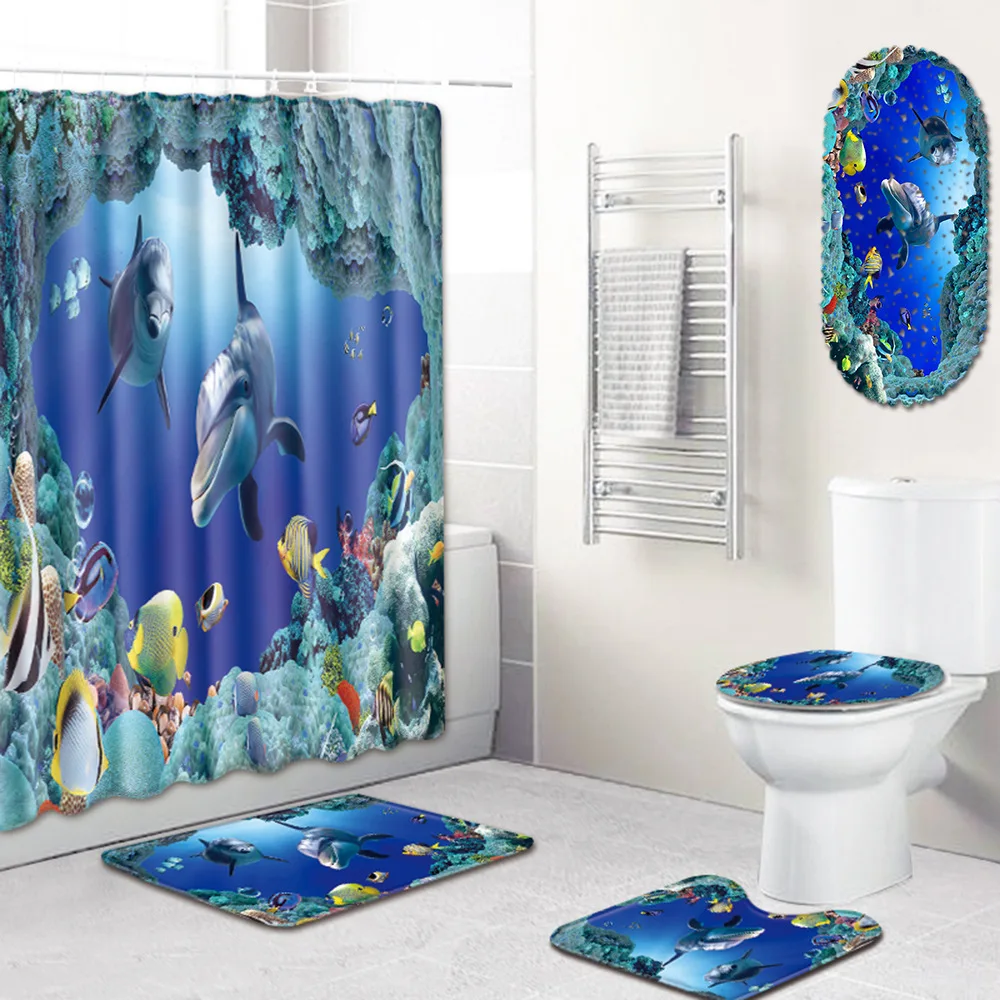 Модные Шторки для ванной из ПВХ с коврик камень якорь нескользящий 3D спальни