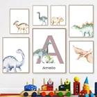 Мультяшный динозавр Трицератопс с именем на заказ детская настенная Картина на холсте скандинавский постер и принты настенные картины декор детской комнаты