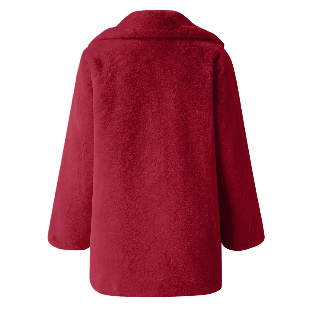 Winter Women Faux Fur Coat Solid Long Sleeve Jacket Cardigan Pock Overcoat Warm Outwear Yellow Pink Blue Wine Black Fur Coat
