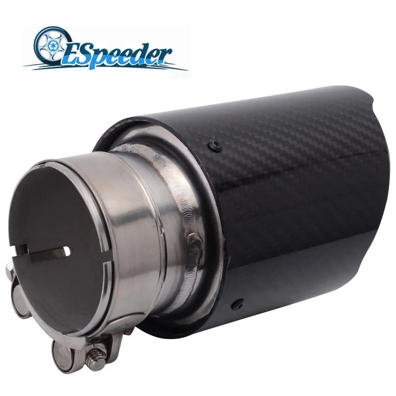

ESPEEDER Universal Car Carbon Fiber Exhaust Muffler Tail Tip 76mm Inlet 101mm Outlet Exhaust Pipes Stainless Steel Exhaust Tip