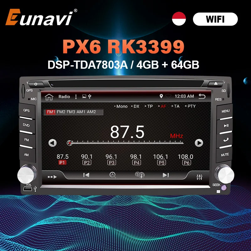 Eunavi 2 Din Android 10 автомобильный DVD головное устройство PX6 DSP универсальный авто стерео