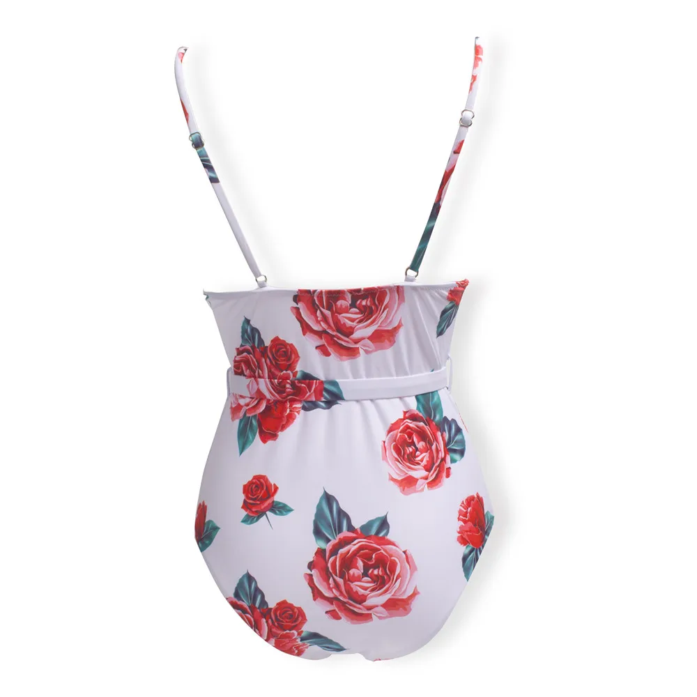 Женский слитный купальник с открытой спиной принтом