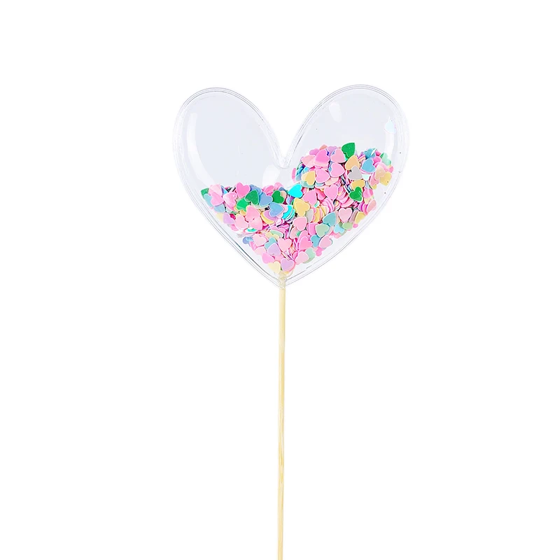 Transparent Confetti Love Heart Star Crown Mermaid Tail Cloud Shape Cup Cake Topper Valentine Children's Day Party Decorations