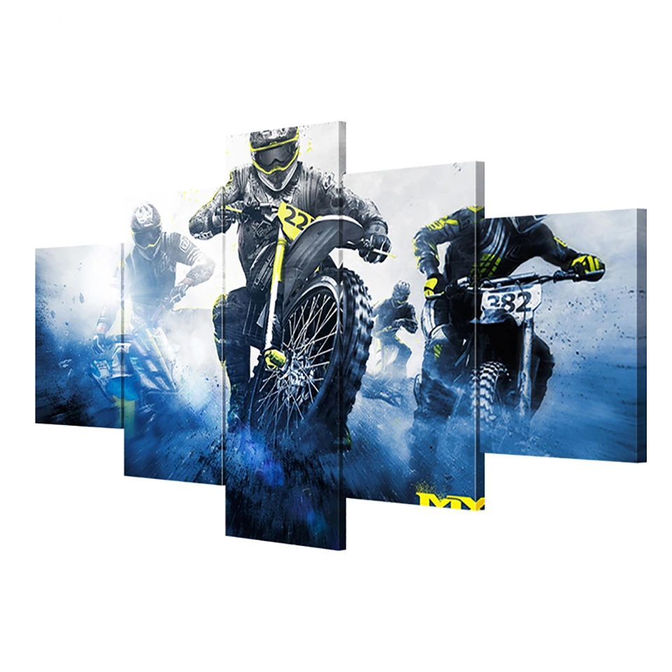 

Modular Picture Frame 5 Panel Motorcycle Racing Modern Painting Cuadros Decoration Canvas Art Wall Picture For Living Room