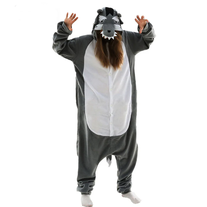 

Wolf Kigurumi Pajamas Women Animal Onesies For Adults Pijamas Fleece One-Piece Pyjamas Full Body PJs Christmas Cosplay Costume