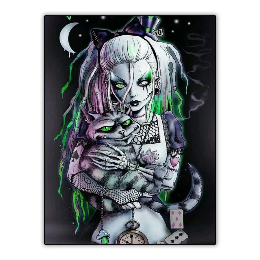 Набор для алмазной живописи 5d сделай сам картина с черепом девушкой и кошкой из