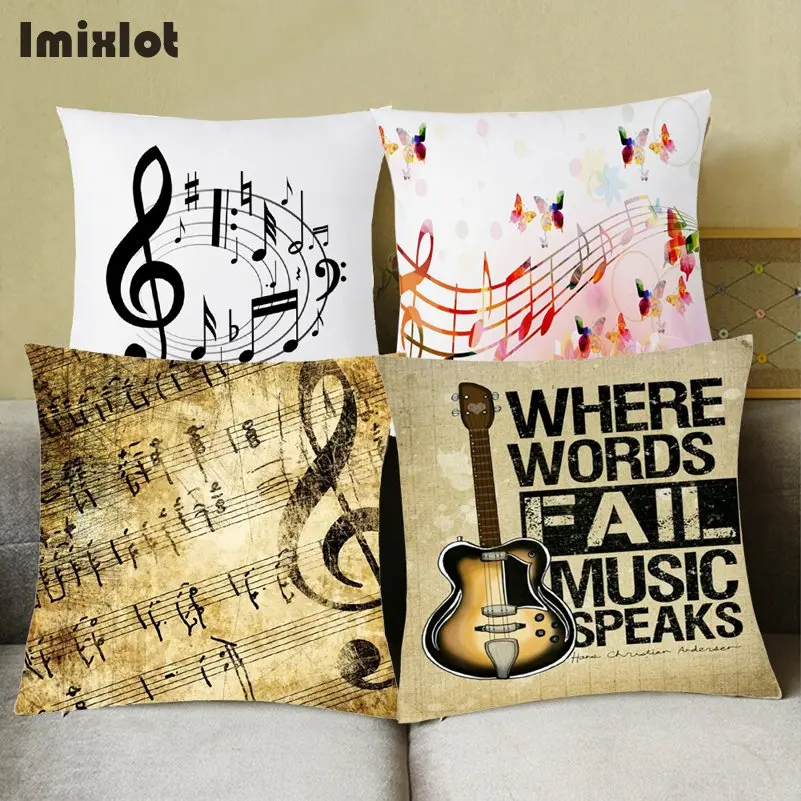 Креативный чехол для подушки с изображением музыкальных заметок наволочка