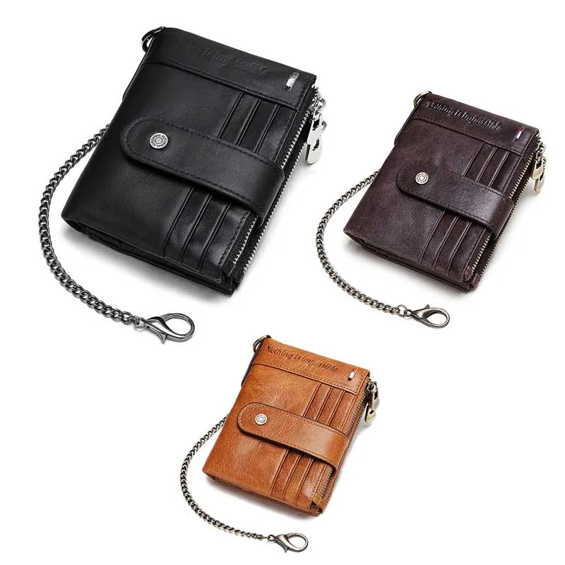 

Hot kf-HUMERPAUL Men's Wallet RFID Ultra-Thin Leather Bi-Fold Buckle Retro Short Coin Purse Multi-Function Card Bag Chain Bag