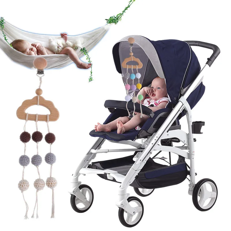 Kissteether 1 Uds beb&eacute; de madera mordedor de BPA libre haya roedor Crochet madera chupete de cuentas colgante campanas chupete cierre juguete para regalo-3