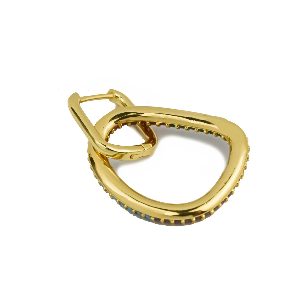 

1 Piece Small Hoop Earrings for Women Triangular Ellipse Earring Rainbow CZ Jewelry Gold Silver Color Hoops