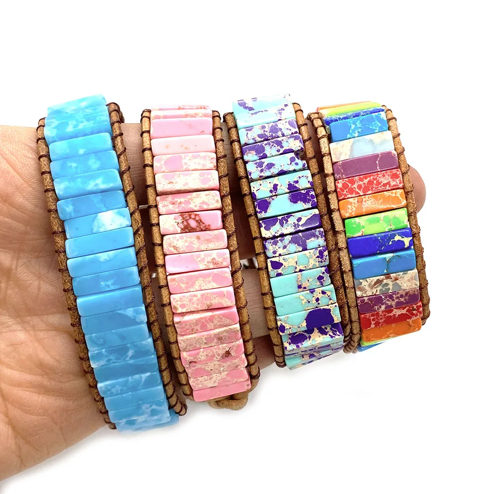

Bohemian Eco-leather Bracelet Hand-woven Colorful Chakra Leather Rope Energy Stone Couple Jewelry Seven Chakras Length 18-22cm