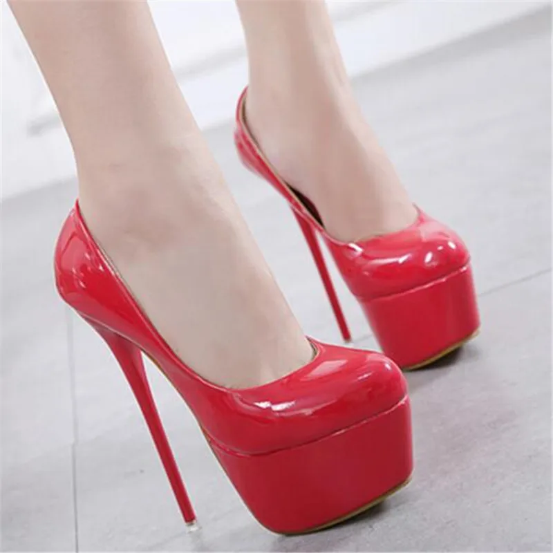 

women pumps PU Slip On 15.5CM Thin Heels High heels Round Toe waterproof Shallow zapatos de mujer heels women size 35-42 black