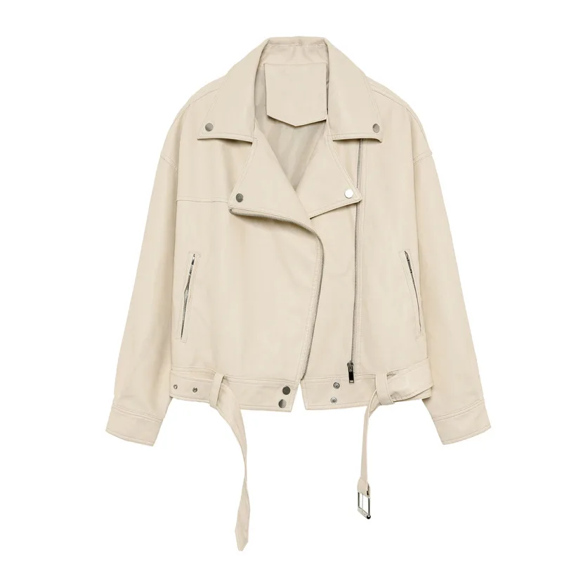 

Smlinan Faux Pu Ladies Leahter Jacket Motorcycle Biker Coat Women Zipper Loose Casual Streetwear Jackets Female Short Outwear