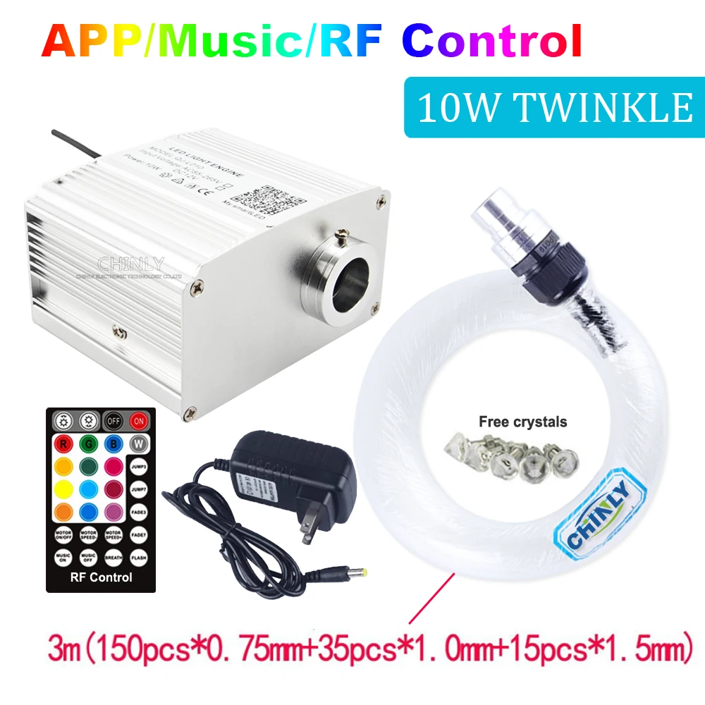 Музыкальный контроль светодиодный волоконно-оптический светильник s Twinkle 10 Вт RGBW светильник с 3 м волоконно-оптическим кабелем потолочный светильник s Bluetooth APP& RF контроль - Испускаемый цвет: changeable