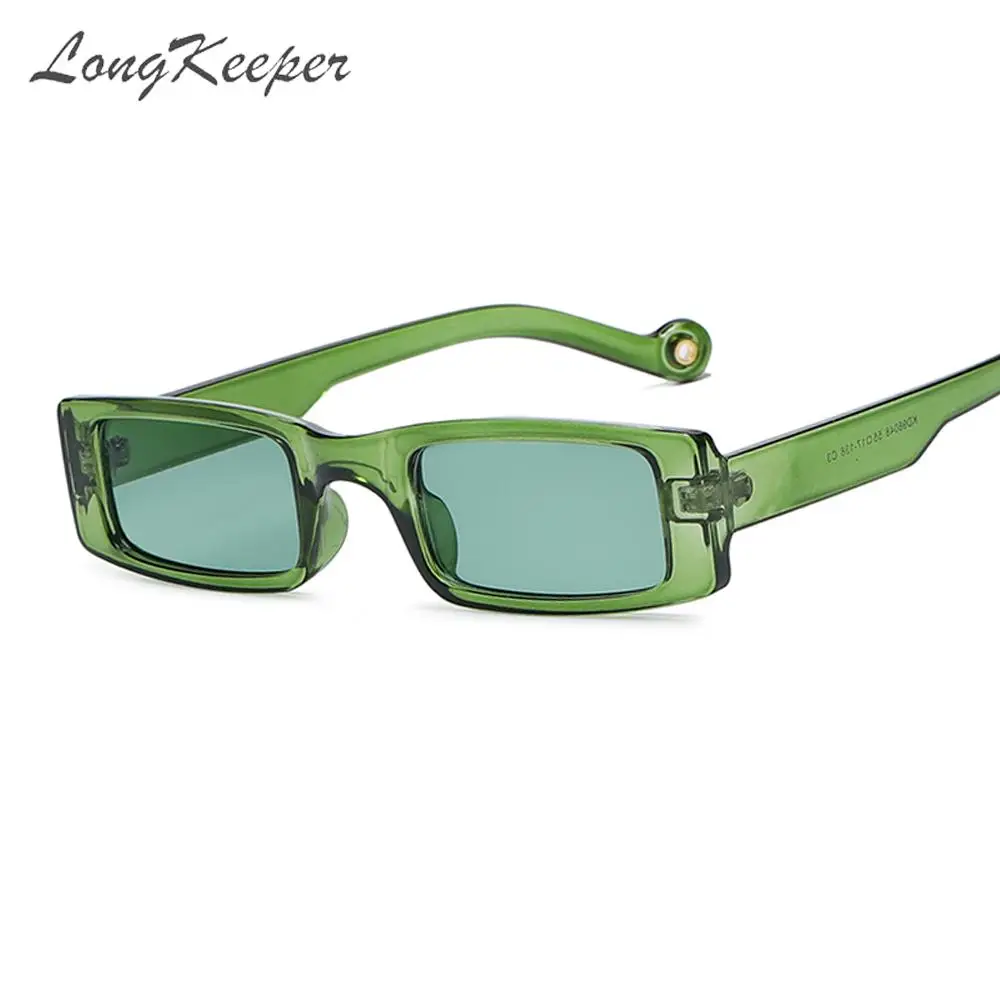 

LongKeeper Vintage Green Rectangle Sunglasses Women Men Brand Designer Narrow Leopard Square Sun Glasses Gafas De Sol Mujer