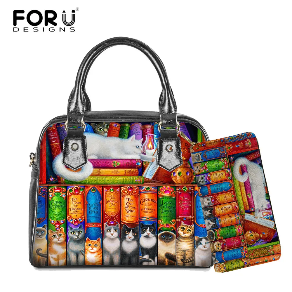 Женские сумки тоуты FORUDESIGNS женские с кошками книжная полка 3D принтом роскошные