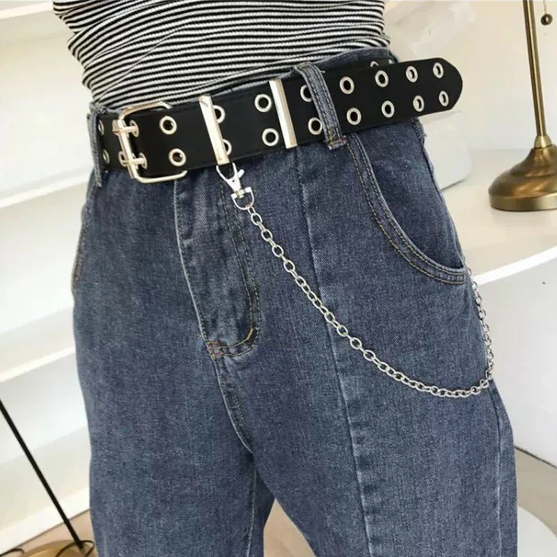 Punk belt black leather belts for women men 2020 adjustable rock hip hop jeans cintos gothic ceinture femme waist chain cinturon |