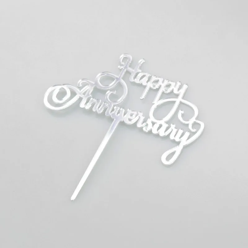 

Acrylic Cake Topper Happy Anniversary Birthday Decoration Wedding Cupcake Topper Flags Baby Shower Decor Party Tools Baking DIY