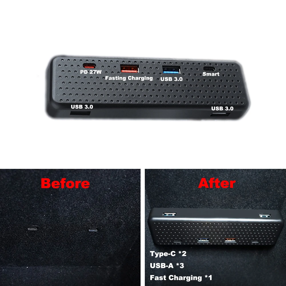 

For Tesla Model 3 Model Y 2021 2020 USB Splitter Hub Docking Station 6 in 1 Ports Hub Extender Fast Charger USB Splitter Port
