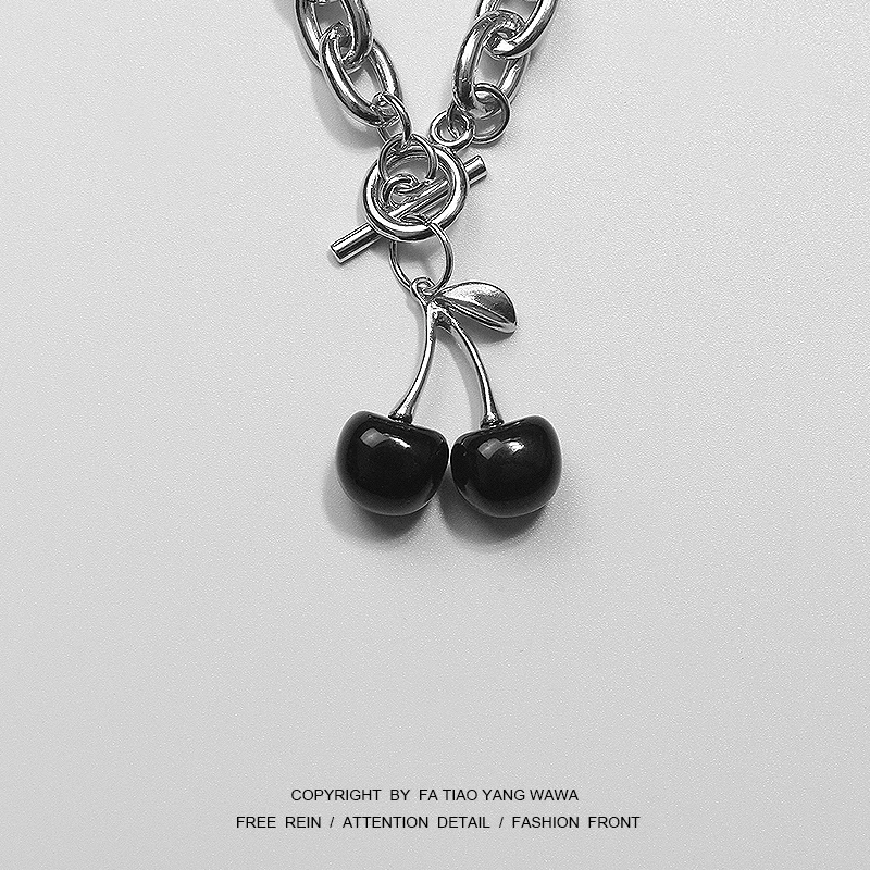 

Dark black necklace with black cherry