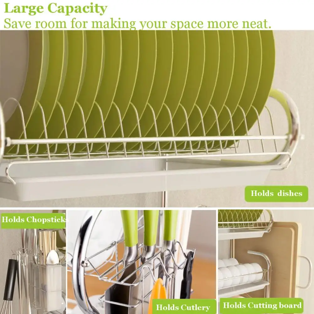 Stainless 3 Tiers Dish Drainer Kitchen Rack Storage Shelf Washing Holder Basket Plated Knife Sink Drying Organizer Tools | Дом и сад