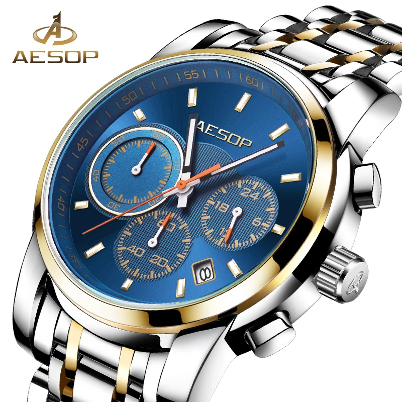 Мужские кварцевые наручные часы AESOP ударопрочные водонепроницаемые с ремешком