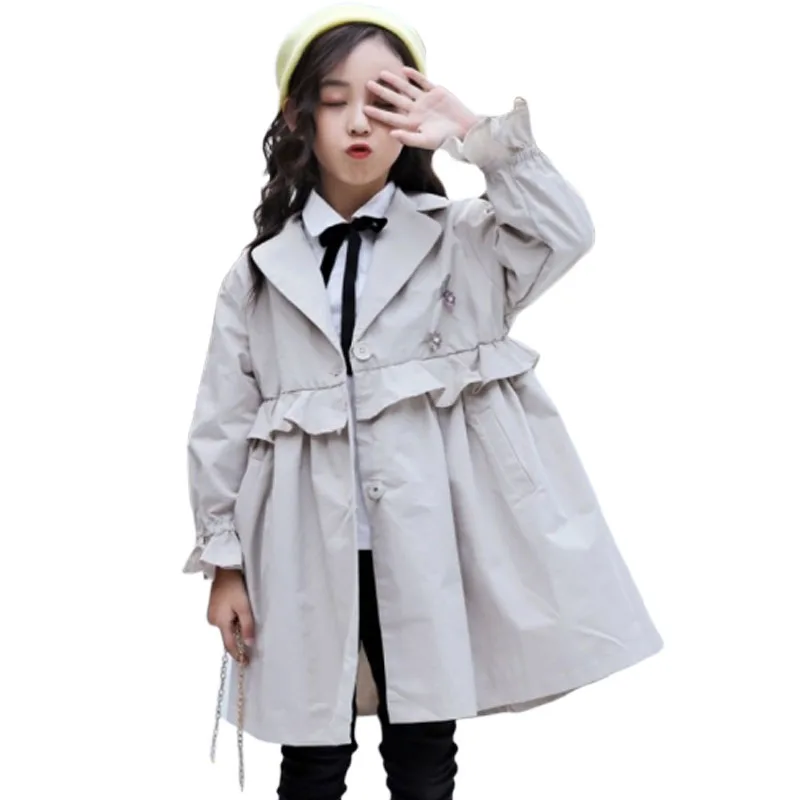 2019 Тренч для маленьких девочек Новые осенне зимние пальто Модные однобортные