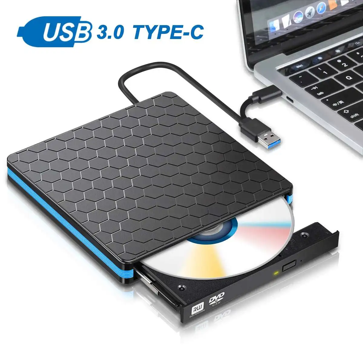 Универсальный Тип C USB 3,0 внешний DVD/CD/VCD горелка RW SVCD привод плеер оптический привод для Mac/PC/Apple ноутбук/OS/Windows