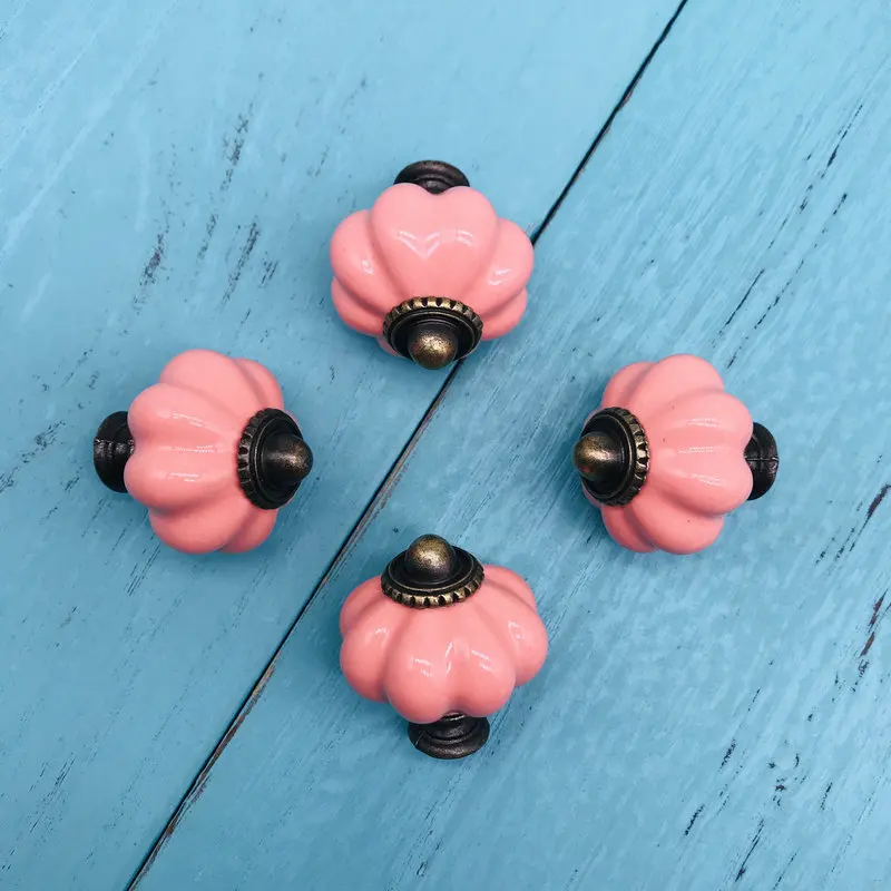 8x Single Hole Cermic Cabinet Closet Door Pink Pumpkin Drawer Knob Wardrobe Cupboard Pull Handle Knobs Euro Style Metal base |