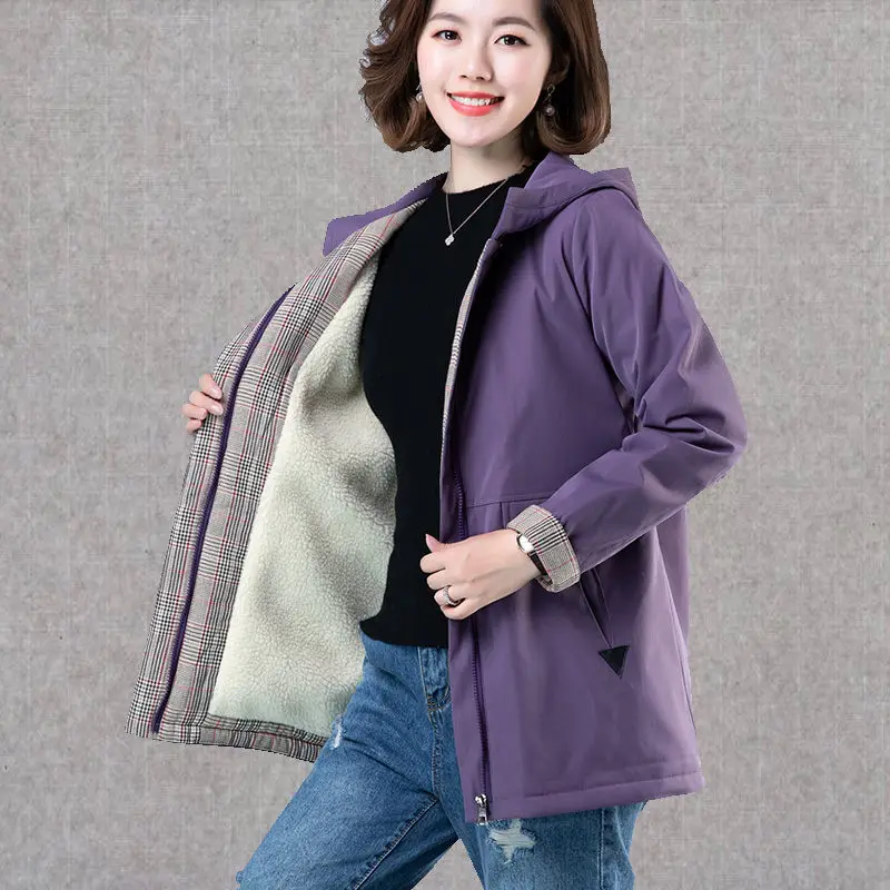 Женская бархатная куртка с капюшоном Свободный кардиган из овечьей шерсти