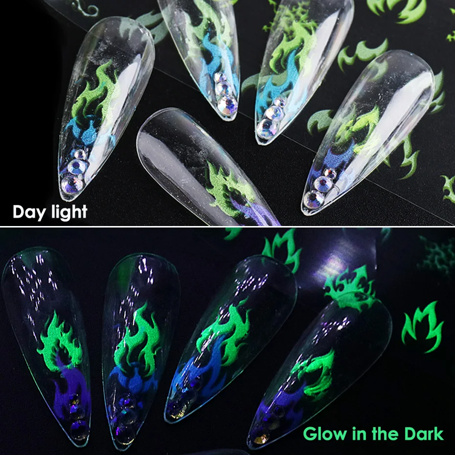 10 шт. светящиеся пламя ногтей Переводные фольги наклейки голографические