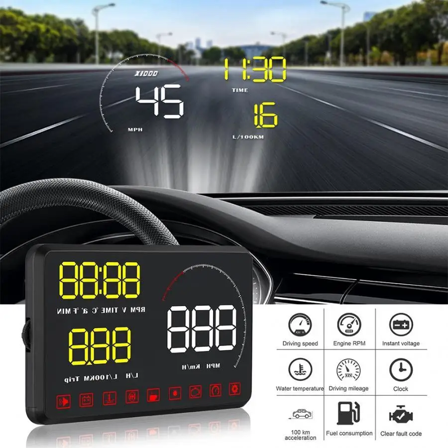 A9 HUD 5,5 дюймов общие двигатели дисплей головки ODB2 система оповещения HUD ODB2 система дисплей головки