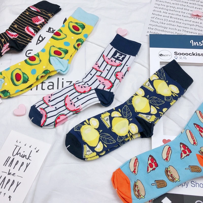 Women Korean Style Cartoon Food Socks Sushi Avocado Patterned Cotton Harajuku Unisex Skateboard Happy Casual Sox | Женская одежда