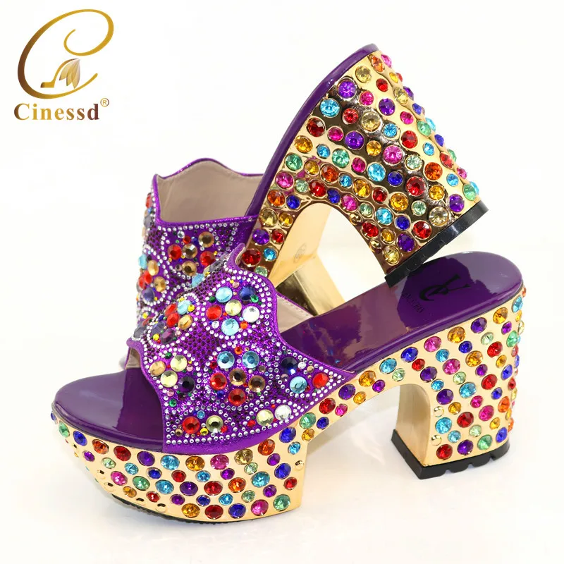 

Latest Party Italian Women's Shoes African Ladies Single Shoes Decorated with Rhinestones Nigerian Pumps Slip on High Heel